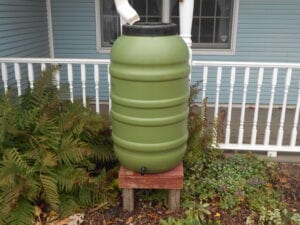 PED Showing Rain Barrel on Pedestal. NOTE Rain Barrel is not included.